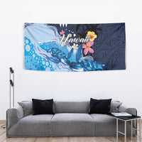 Hawaiian Honu Honi Ihu Tapestry With Plumeria and Kakau Art Pattern