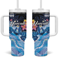Hawaiian Honu Honi Ihu Tumbler With Handle With Plumeria and Kakau Art Pattern