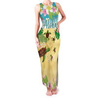 Aloha Turtle Family on The Beach Family Matching Tank Maxi Dress and Hawaiian Shirt with Hawaiian Colorful Plumeria
