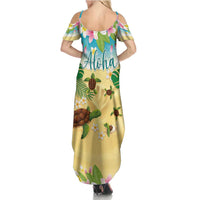 Aloha Turtle Family on The Beach Summer Maxi Dress with Hawaiian Colorful Plumeria LT03 - Polynesian Pride