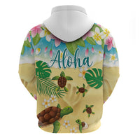 Aloha Turtle Family on The Beach Zip Hoodie with Hawaiian Colorful Plumeria LT03 - Polynesian Pride
