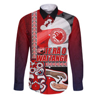 Maori Waitangi Family Matching Off Shoulder Short Dress and Hawaiian Shirt Hei-tiki Koru with Tino Rangatiratanga Maori Flag LT03 Dad's Shirt - Long Sleeve Red - Polynesian Pride