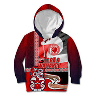 Maori Waitangi Kid Hoodie Hei-tiki Koru with Tino Rangatiratanga Maori Flag LT03 Hoodie Red - Polynesian Pride