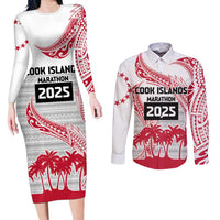 Cook Islands Marathon 2025-Pursuit in Paradise Couples Matching Long Sleeve Bodycon Dress and Long Sleeve Button Shirt Red Color LT03 Red - Polynesian Pride