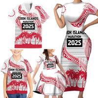 Cook Islands Marathon 2025-Pursuit in Paradise Family Matching Short Sleeve Bodycon Dress and Hawaiian Shirt Red Color LT03 - Polynesian Pride