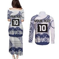 Cook Islands Marathon 2025-Pursuit in Paradise Couples Matching Puletasi and Long Sleeve Button Shirt Blue Color LT03 - Polynesian Pride