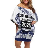 Cook Islands Marathon 2025-Pursuit in Paradise Family Matching Off Shoulder Short Dress and Hawaiian Shirt Blue Color LT03 Mom's Dress Blue - Polynesian Pride
