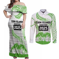 Cook Islands Marathon 2025-Pursuit in Paradise Couples Matching Off Shoulder Maxi Dress and Long Sleeve Button Shirt Green Color LT03 Green - Polynesian Pride
