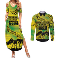 Cook Islands Marathon 2025-Pursuit in Paradise Couples Matching Summer Maxi Dress and Long Sleeve Button Shirt Special Edition LT03 Yellow-Green - Polynesian Pride