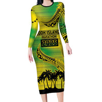 Cook Islands Marathon 2025-Pursuit in Paradise Family Matching Long Sleeve Bodycon Dress and Hawaiian Shirt Special Edition LT03 Mom's Dress Yellow-Green - Polynesian Pride