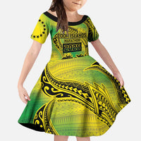 Cook Islands Marathon 2025-Pursuit in Paradise Family Matching Short Sleeve Bodycon Dress and Hawaiian Shirt Special Edition LT03 Daughter's Dress Yellow-Green - Polynesian Pride