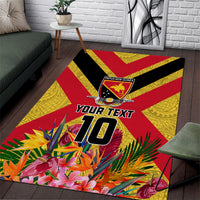Custom Papua New Guinea Rugby Area Rug Bird of Paradise and Hibiscus Polynesian Pattern Yellow Color