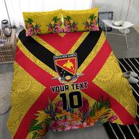 Custom Papua New Guinea Rugby Bedding Set Bird of Paradise and Hibiscus Polynesian Pattern Yellow Color