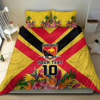 Custom Papua New Guinea Rugby Bedding Set Bird of Paradise and Hibiscus Polynesian Pattern Yellow Color