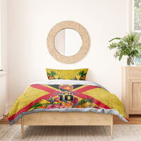 Custom Papua New Guinea Rugby Bedding Set Bird of Paradise and Hibiscus Polynesian Pattern Yellow Color
