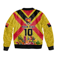 Custom Papua New Guinea Rugby Bomber Jacket Bird of Paradise and Hibiscus Polynesian Pattern Yellow Color LT03