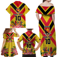 Custom Papua New Guinea Rugby Family Matching Off Shoulder Maxi Dress and Hawaiian Shirt Bird of Paradise and Hibiscus Polynesian Pattern Yellow Color LT03
