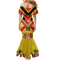 Custom Papua New Guinea Rugby Mermaid Dress Bird of Paradise and Hibiscus Polynesian Pattern Yellow Color LT03
