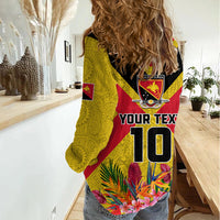 Custom Papua New Guinea Rugby Women Casual Shirt Bird of Paradise and Hibiscus Polynesian Pattern Yellow Color LT03