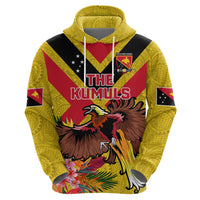 Custom Papua New Guinea Rugby Zip Hoodie Bird of Paradise and Hibiscus Polynesian Pattern Yellow Color LT03