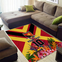 Custom Papua New Guinea Rugby Area Rug Bird of Paradise and Hibiscus Polynesian Pattern Red Color
