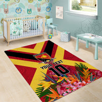 Custom Papua New Guinea Rugby Area Rug Bird of Paradise and Hibiscus Polynesian Pattern Red Color