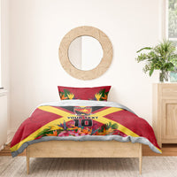 Custom Papua New Guinea Rugby Bedding Set Bird of Paradise and Hibiscus Polynesian Pattern Red Color