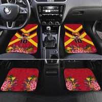Custom Papua New Guinea Rugby Car Mats Bird of Paradise and Hibiscus Polynesian Pattern Red Color