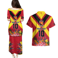 Custom Papua New Guinea Rugby Couples Matching Puletasi and Hawaiian Shirt Bird of Paradise and Hibiscus Polynesian Pattern Red Color LT03