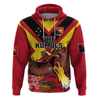 Custom Papua New Guinea Rugby Hoodie Bird of Paradise and Hibiscus Polynesian Pattern Red Color LT03