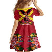 Custom Papua New Guinea Rugby Kid Short Sleeve Dress Bird of Paradise and Hibiscus Polynesian Pattern Red Color LT03