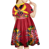 Custom Papua New Guinea Rugby Kid Short Sleeve Dress Bird of Paradise and Hibiscus Polynesian Pattern Red Color LT03