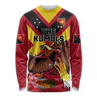 Custom Papua New Guinea Rugby Long Sleeve Shirt Bird of Paradise and Hibiscus Polynesian Pattern Red Color LT03 Unisex Red - Polynesian Pride