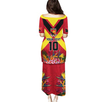Custom Papua New Guinea Rugby Puletasi Bird of Paradise and Hibiscus Polynesian Pattern Red Color LT03