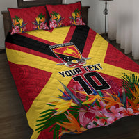 Custom Papua New Guinea Rugby Quilt Bed Set Bird of Paradise and Hibiscus Polynesian Pattern Red Color