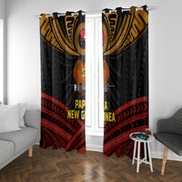 Papua New Guinea Bird-of-Paradise Window Curtain Coat of Arms and Tribal Patterns LT03 With Grommets Black - Polynesian Pride