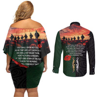 New Zealand and Australia ANZAC Day Couples Matching Off Shoulder Short Dress and Long Sleeve Button Shirt Lest We Forget Indigenous and Maori Pattern LT03 - Polynesian Pride