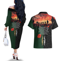 New Zealand and Australia ANZAC Day Couples Matching Off The Shoulder Long Sleeve Dress and Hawaiian Shirt Lest We Forget Indigenous and Maori Pattern