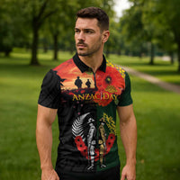 New Zealand and Australia ANZAC Day Zipper Polo Shirt Lest We Forget Indigenous and Maori Pattern LT03 - Polynesian Pride