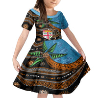 Fiji and Australia Kid Short Sleeve Dress Fijian and Aboriginal mix Culture LT03 KID Blue - Polynesian Pride