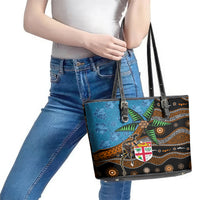 Fiji and Australia Leather Tote Bag Fijian and Aboriginal mix Culture LT03 - Polynesian Pride
