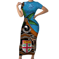 Fiji and Australia Short Sleeve Bodycon Dress Fijian and Aboriginal mix Culture