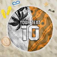 Custom Fiji and Australia Rugby Beach Blanket Tapa Mix Aboriginal Pattern Half Style LT03 One Size 150cm White - Polynesian Pride