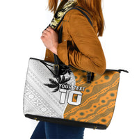 Custom Fiji and Australia Rugby Leather Tote Bag Tapa Mix Aboriginal Pattern Half Style LT03 White - Polynesian Pride