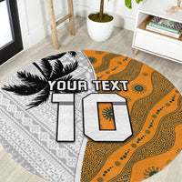 Custom Fiji and Australia Rugby Round Carpet Tapa Mix Aboriginal Pattern Half Style LT03 White - Polynesian Pride
