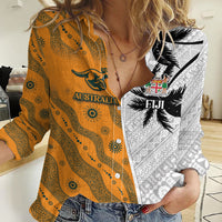 Custom Fiji and Australia Rugby Women Casual Shirt Tapa Mix Aboriginal Pattern Half Style