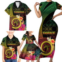 Vanuatu Independence Day Family Matching Short Sleeve Bodycon Dress and Hawaiian Shirt Sand Drawing Melanesian Vibes LT03 - Polynesian Pride