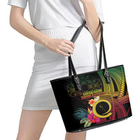 Vanuatu Independence Day Leather Tote Bag Sand Drawing Melanesian Vibes LT03 - Polynesian Pride
