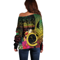Vanuatu Selebretem 44th Indipendens Dei Off Shoulder Sweater Sand Drawing Melanesian Vibes