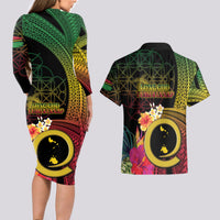 Vanuatu Shefa Day Couples Matching Long Sleeve Bodycon Dress and Hawaiian Shirt Sand Drawing Melanesian